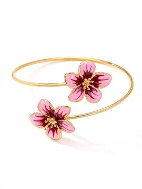 Gold Flower Floral Open Cuff Bracelet Adjustable Upper Arm Jewelry Gift